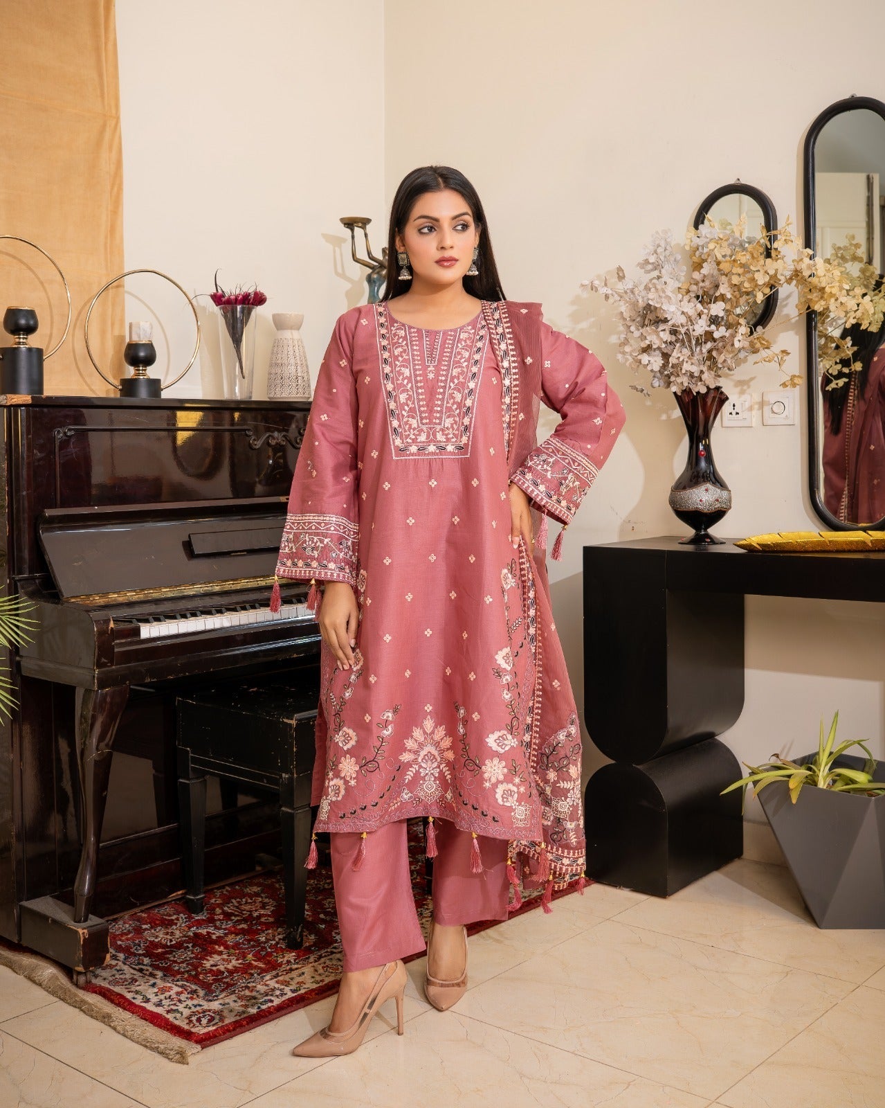 DUSTY ROSE EMBROIDERED 3PC