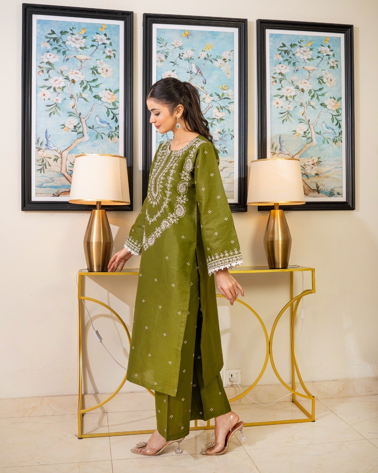 OLIVE ELEGANCE EMBROIDERED 2PC