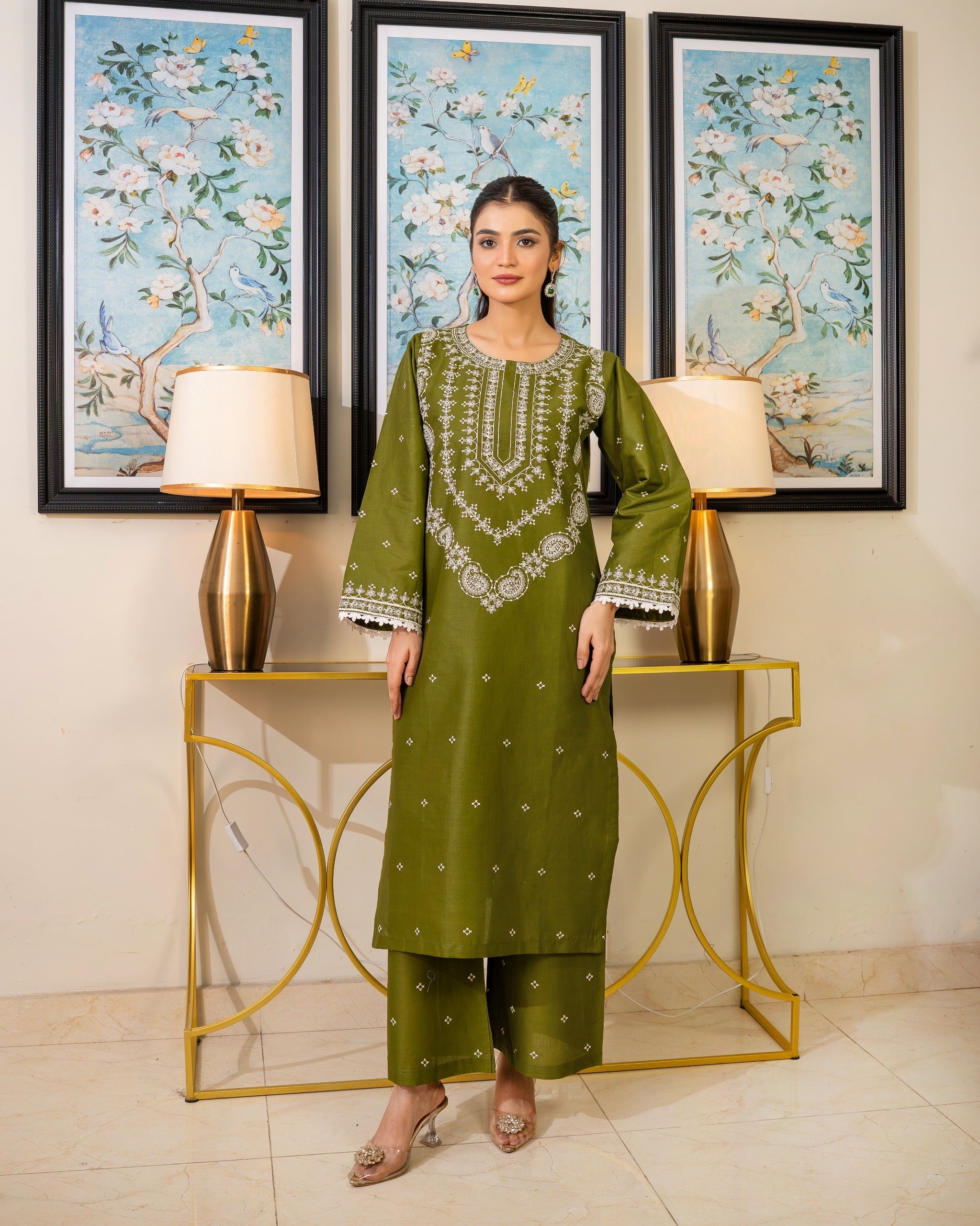 OLIVE ELEGANCE EMBROIDERED 2PC