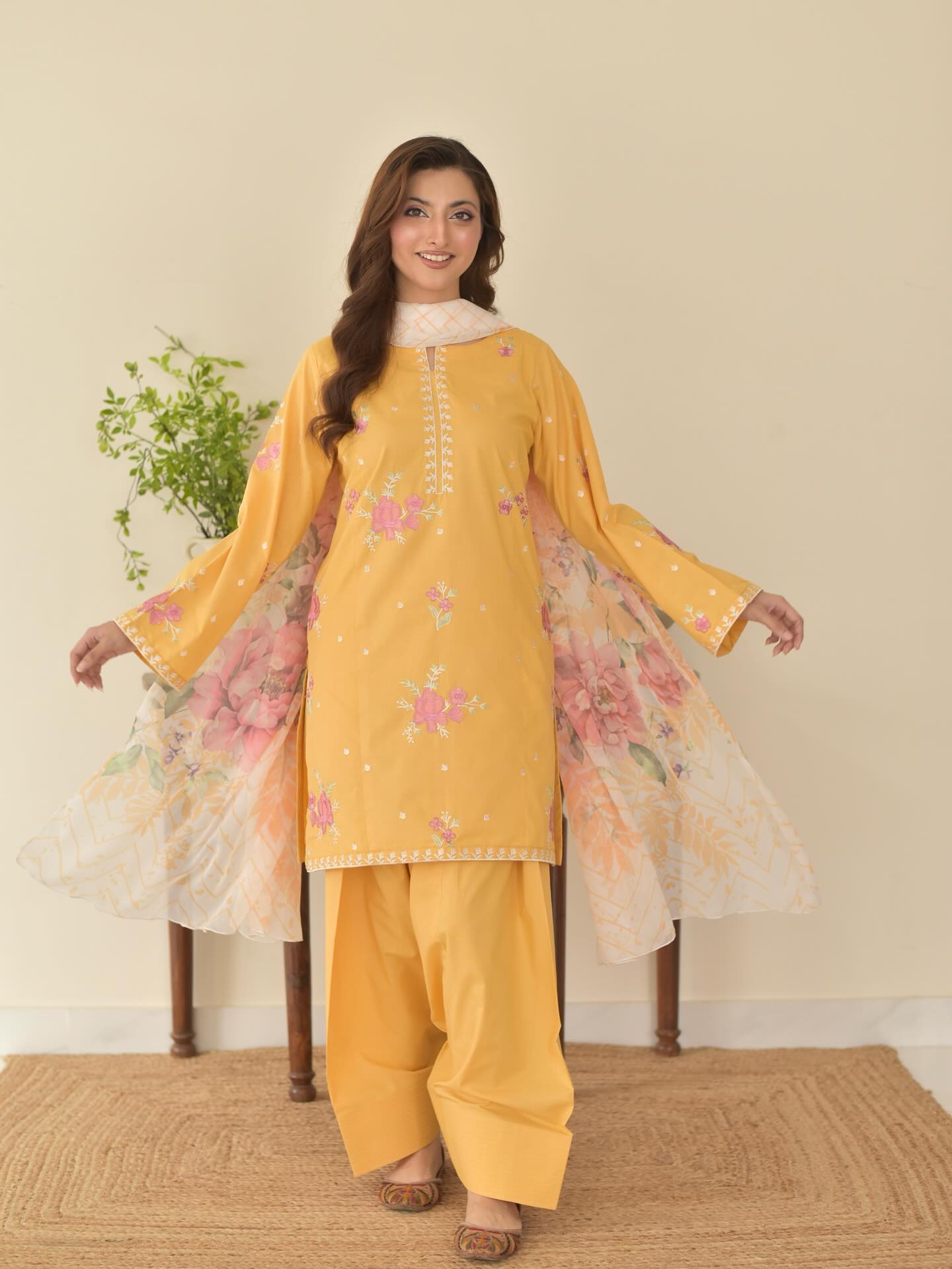 YELLOW SUNFLOWR EMBROIDERED 3PC
